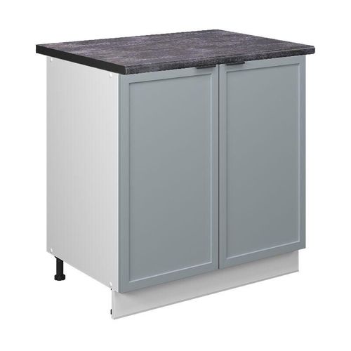 4066731456376 - Unterschrank Fame-Line Weiß Hellblau-Grau gerahmt 80 cm mit Arbeitsplatte Anthrazit