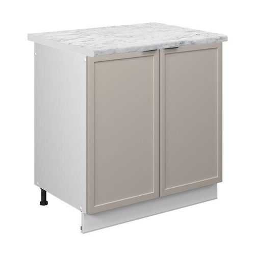 4066731453306 - Spülenunterschrank Fame-Line Weiß Grau-Beige gerahmt 80 cm mit Arbeitsplatte Marmor-Weiß