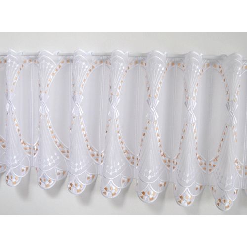 4028298295904 - Scheibengardine STICKEREIEN PLAUEN Fächer Gr 1 weiß (weiß apricot) B95cm H40cm Voile Polyester Gardinen