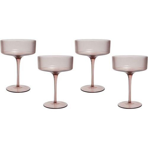 4255664868558 - Champagnerschalen 4er Set Transparent Pastellrosa Geriffeltes Design 330 ml 33 cl Fassungsvermögen Mundgeblasen Champagnergläser Sektschalen