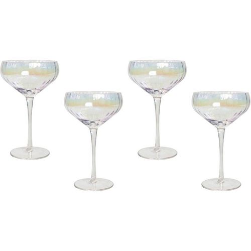 4255664868497 - Beliani - Champagnerschalen 4er Set Transparent Schimmernd Geriffelt 300 ml 30 cl Fassungsvermögen Mundgeblasen Sektschalen Sektgläser Cocktailgläser