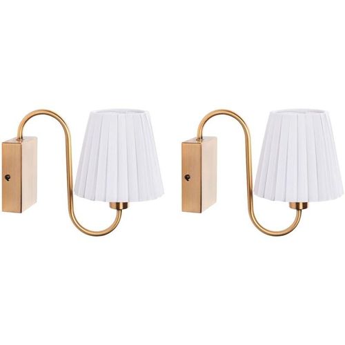 4255664898647 - Beliani - Wandlampe 2er Set Weiß u Gold mit Plissee Lampenschirm Stoff Metall Eisen Sockel Glamourös Eleganter Stil für Schlafzimmer Wohnzimmer