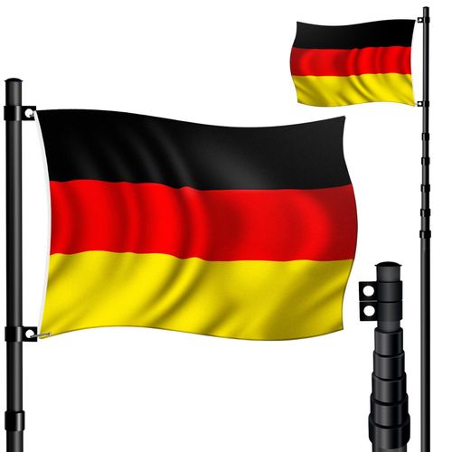 4255598308090 - Teleskop Fahnenmast Aluminium 630m Bodenhülse 60cm inkl Deutschlandfahne Höhenverstellbar Flaggenmast Mast Deutschland Flagge Alu Schwarz - Kesser 4255598308090 - Teleskop Fahnenmast Aluminium 630m Bodenhülse 60cm inkl Deutschlandfahne Höhenverstellbar Flaggenmast Mast Deutschland Flagge Alu Schwarz - Kesser