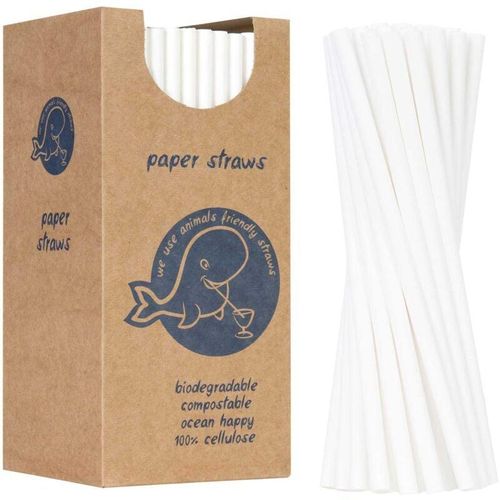 5902578451541 - BIO ökologische Papierstrohhalme PAPIERSTROHHALME dick 8 205mm - weiß 160 Stk