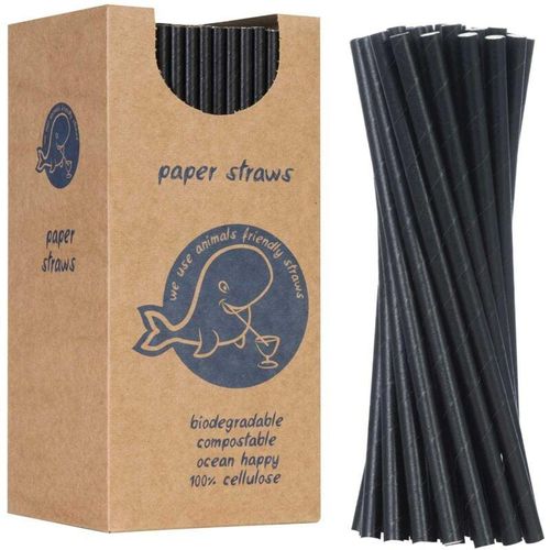 5902578451756 - BIO ökologische Papierstrohhalme PAPIERSTROHHALME dick 8 205mm - schwarz 160 Stk