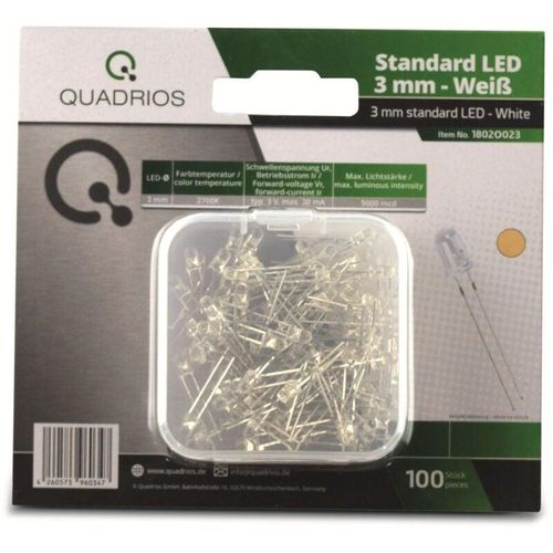 4260573960347 - 1802O023 led Sortiment 3 mm Leuchtdioden Warmweiss (9000 mcd) 100 tlg - Quadrios 4260573960347 - 1802O023 led Sortiment 3 mm Leuchtdioden Warmweiss (9000 mcd) 100 tlg - Quadrios