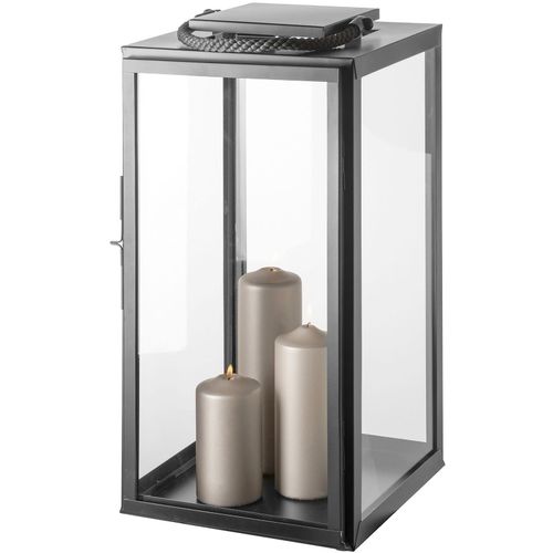 4042911470554 - Kerzenlaterne FINK SEVILLA Kerzenhalter Gr B H T 30 cm x 58 cm x 30 cm grau (grau schwarz) Windlichter Laternen Kerzenhalter schwarz pulverbeschichtet mit grauer Nylonkordel