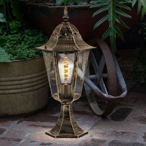 4041908133120 - Sockelleuchte Laterne schwarz Außenstehleuchte Stehlampe antik Gartenleuchte Aussen Alu bronze 1x E27 DxH 235 x 49 cm