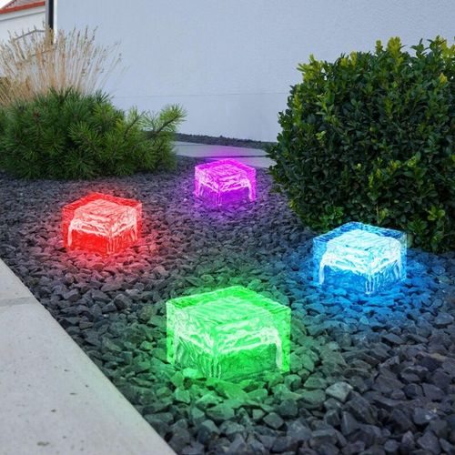 4041908100948 - - Gartendeko Dekoleuchte rgb led Solarlampe mit Farbwechsel Gartenlampe Eiswürfel Design LxH 7x54 cm 4er Set