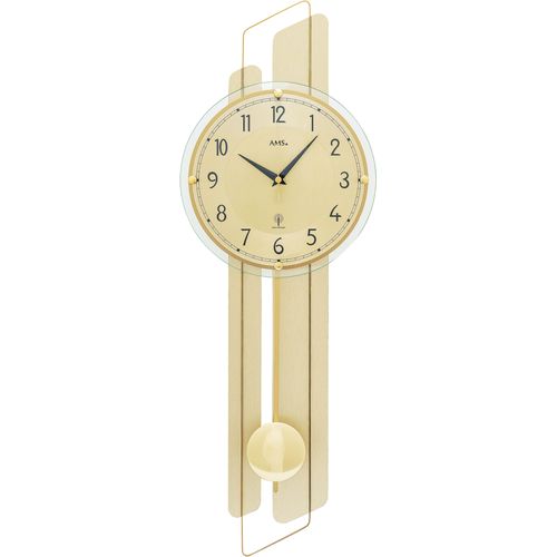 4037445160842 - Funk-Pendelwanduhr AMS gold (goldfarben) Wanduhren B H L 24cm x 8cm x 66cm QuarzuhrHolzgehäuseEsszimmerWohnzimmerMade in Germany