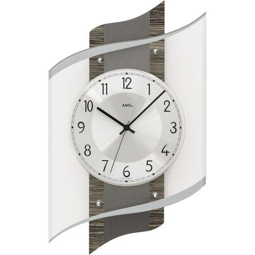 4037445155039 - Funkwanduhr AMS F5519 grau Wanduhren B H L 29cm x 8cm x 48cm QuarzuhrHolzGlasWohnzimmerEsszimmerKücheArbeitszimmerBüroFlur