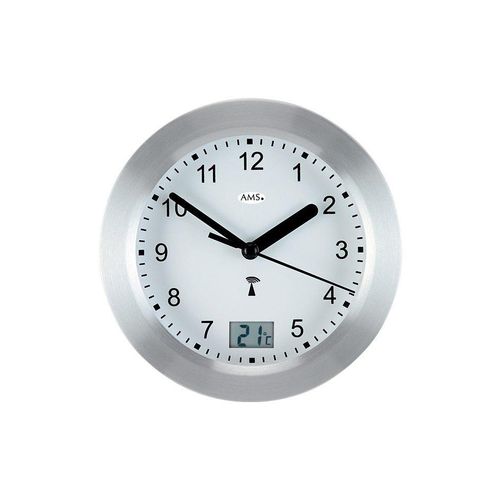 4037445141049 - Funkwanduhr AMS F5923 silber (silberfarben) Wanduhren Ø 17cm QuarzuhrWohnzimmerEsszimmerKücheArbeitszimmerBüro Flur