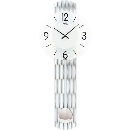 4037445160996 - Pendelwanduhr AMS silber (silberfarben) Wanduhren B H L 23cm x 6cm x 62cm QuarzuhrHolzgehäuseEsszimmerWohnzimmerMade in Germany