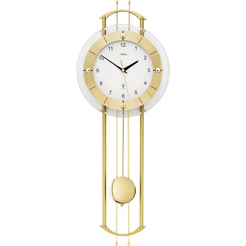 4037445151697 - Funk-Pendelwanduhr AMS F5257 gold (goldfarben) Wanduhren B H L 24cm x 7cm x 68cm Quarzuhr Metall- KunststoffgehäuseEsszimmerWohnzimmer