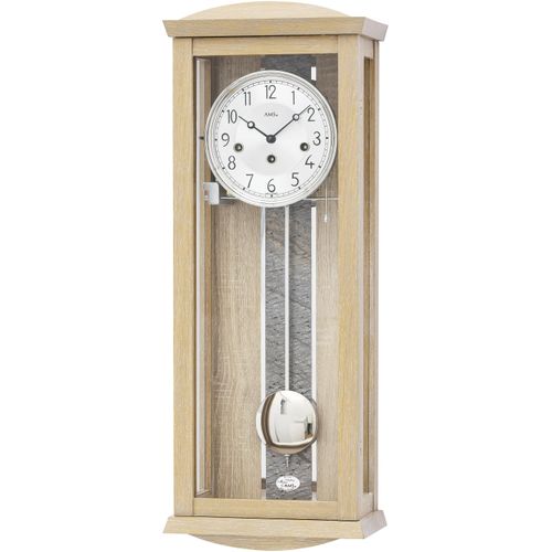 4037445155299 - Pendelwanduhr AMS R2745 braun (eichefarben) Wanduhren B H L 25cm x 14cm x 66cm Mechanische UhrHolzgehäuseEicheEsszimmerWohnzimmer