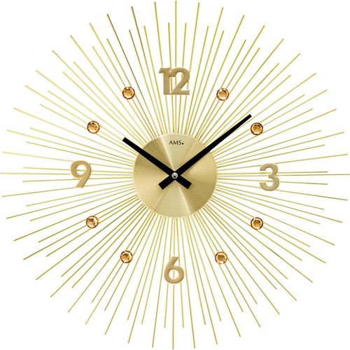 4037445157286 - Wanduhr AMS W9611 gold (goldfarben) Wanduhren Ø 50cm QuarzuhrWohnzimmerEsszimmerKücheArbeitszimmerBüroFlur