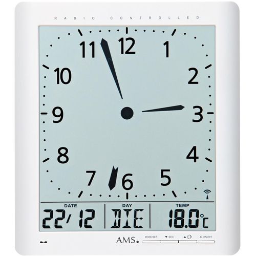 4037445152885 - Funkwanduhr AMS F5896 weiß Wanduhren B H L 21cm x 3cm x 24cm Quarzuhrmit AlarmDatumWohnzimmerEsszimmerKücheBüro Flur 4037445152885 - Funkwanduhr AMS F5896 weiß Wanduhren B H L 21cm x 3cm x 24cm Quarzuhrmit AlarmDatumWohnzimmerEsszimmerKücheBüro Flur