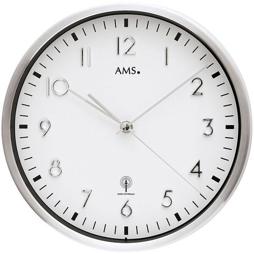 4037445142657 - Funkwanduhr AMS F5912 silber (silberfarben) Wanduhren H 4cm QuarzMetallGlasWohnzimmerEsszimmerKücheArbeitszimmerBüroFlur