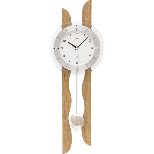 4037445158535 - Funk-Pendelwanduhr AMS F5239 braun (eichefarben) Wanduhren B H L 24cm x 7cm x 70cm QuarzuhrHolzgehäuseEsszimmerWohnzimmer