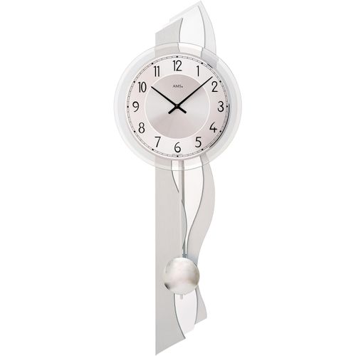 4037445159204 - Pendelwanduhr AMS W7476 silber (silberfarben) Wanduhren B H L 23cm x 8cm x 64cm QuarzuhrHolzgehäuseEsszimmerWohnzimmerMade in Germany