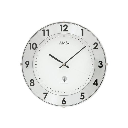 4037445150546 - Funkwanduhr AMS 5948 silber (silberfarben) Wanduhren Ø 30cm QuarzuhrWohnzimmerEsszimmerKücheArbeitszimmerBüro Flur
