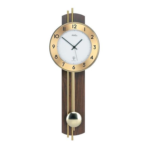 4037445141711 - Funk-Pendelwanduhr AMS F5266 1 bunt (braun goldfarben) Wanduhren B H L 10cm x 60cm x 25cm QuarzuhrHolzgehäuseEsszimmerWohnzimmer