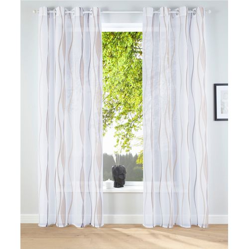 6920192990511 - Gardine MY HOME Dimona Gr 1 grau (weiß taupe) B140cm H145cm Voile Polyester Gardinen 2-er Set transparent Voile Polyester Wellen Topseller