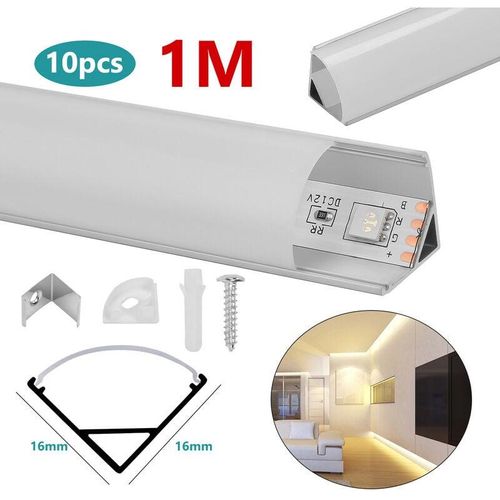 9051291166952 - Swanew - 10x1m Profilé Aluminium led Angle Anodisé Diffuseur laiteux pour Ruban Bande led Couvercle Blanc Opaque Forme en v - argent