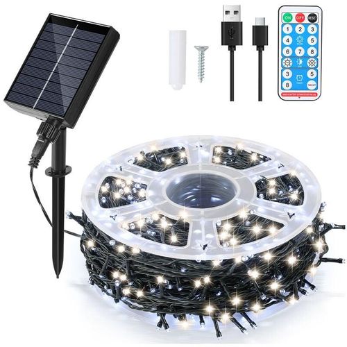 9311835670711 - Guirlande Solaire led Guirlande Lumineuse Rideau led Party Jardin Intérieur Extérieur Décoration Éclairage de Noël 100M 1000LEDs Blanc Froid 2 Pièces