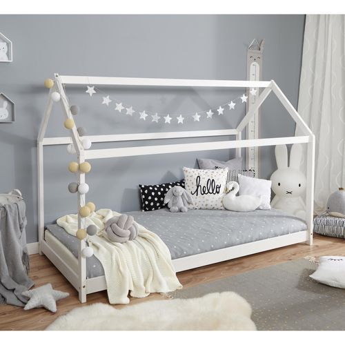 4251105957294 - TiCAA Kinderbett Jano Hausbett inkl Rollrost Massivholz Kiefer weiß 4251105957294 - TiCAA Kinderbett Jano Hausbett inkl Rollrost Massivholz Kiefer weiß