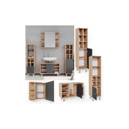 4251421953369 - Badmöbel Set 4tlg Fynn Spiegelschrank Waschbeckenunterschrank Hochschrank 4251421953369 - Badmöbel Set 4tlg Fynn Spiegelschrank Waschbeckenunterschrank Hochschrank