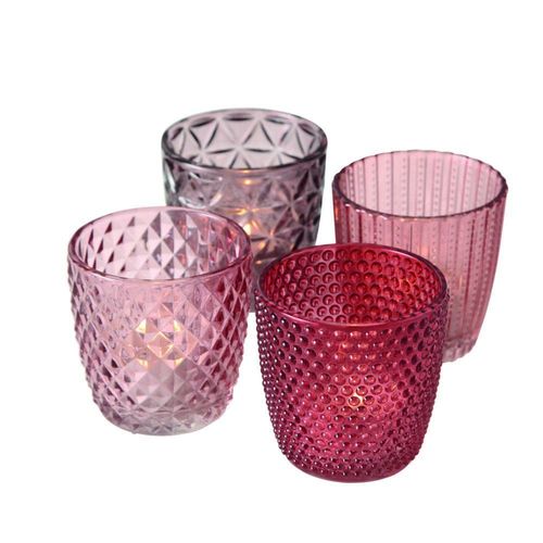 4020607686496 - Windlicht Set Marilu 4-tlg lila - rosa Deko-Gläser Kerzenständer ø 8 cm - Boltze