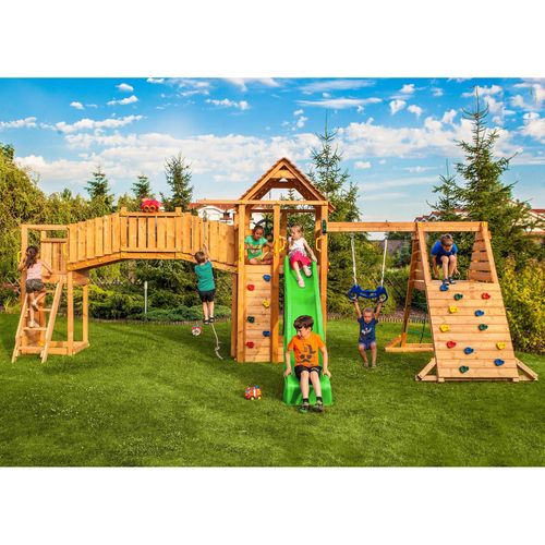 5902020527497 - Thegoodgarden - Fungoo Spielturm Maxi Set Fortress TipTop Rainbow Spider+ teak mit Rutsche Holzdach Griffe Leiter Kletterturm Brücke Trapez und 5902020527497 - Thegoodgarden - Fungoo Spielturm Maxi Set Fortress TipTop Rainbow Spider+ teak mit Rutsche Holzdach Griffe Leiter Kletterturm Brücke Trapez und
