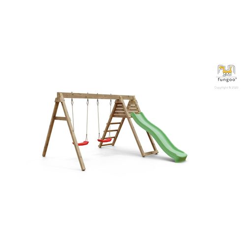 5902730332695 - Schaukel Baxy natur mit Doppelschaukel und Rutsche - Fungoo 5902730332695 - Schaukel Baxy natur mit Doppelschaukel und Rutsche - Fungoo