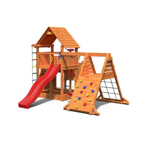 5902730330981 - Spielturm Big Leader Spieder Red teak mit Einzelschaukel Kletterturm Rutsche und Sandkasten - Fungoo