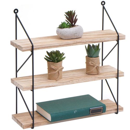 4057651823607 - Wandregal MCW-K78 Hängeregal Schweberegal Regal 3 Regalböden Metall Massiv-Holz Industrial 40x40x13cm ~ natur