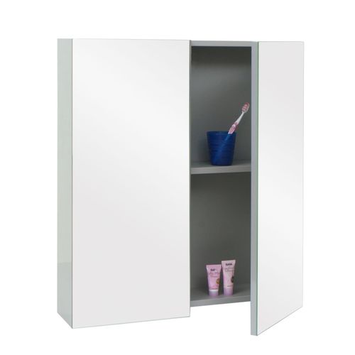 4057651610375 - Spiegelschrank MCW-B19b Badschrank Hängeschrank 2 Regalböden hochglanz MVG-zertifiziert 70x60x16cm ~ grau