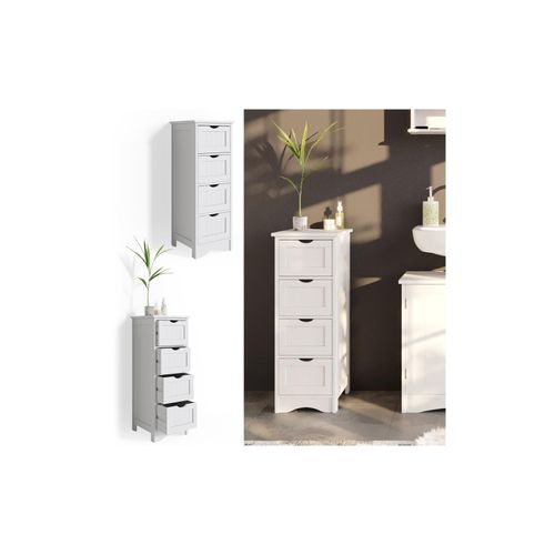 4251421940635 - Badschrank Bianco Badregal schmal 4 Schubladen 81x30x30cm Badmöbel weiß Badezimmerschrank im Landhausstil