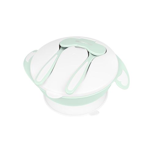 3801302041282 - Kikkaboo Kinder 4in1 Schüssel-Set Löffel Gabel Teller 700ml Mikrowellen geeignet grün