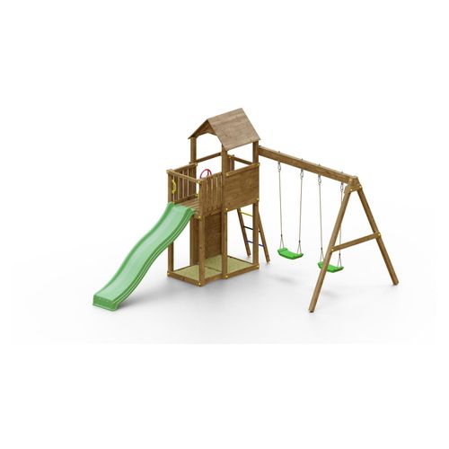 5902730330547 - Spielturm Boomer 3 teak mit Rutsche Doppelschaukel Leiter Griffe Kletterwand und Holzdach - Fungoo 5902730330547 - Spielturm Boomer 3 teak mit Rutsche Doppelschaukel Leiter Griffe Kletterwand und Holzdach - Fungoo