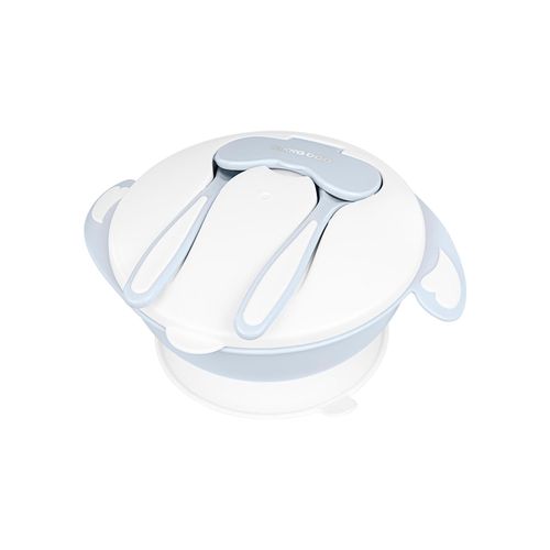 3801302040704 - Kikkaboo Kinder 4in1 Schüssel-Set Löffel Gabel Teller 700ml Mikrowellen geeignet blau