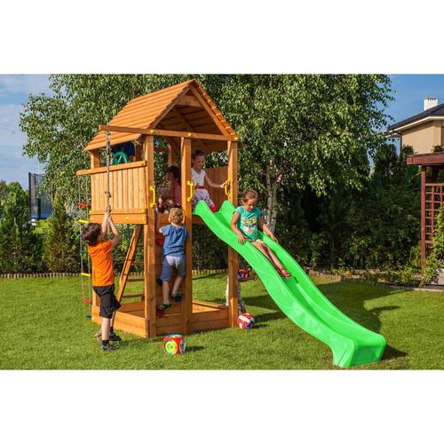5902020527961 - Spielturm Fortress teak mit Rutsche Holzdach Kletterseil Kletterwand und Leiter - Fungoo 5902020527961 - Spielturm Fortress teak mit Rutsche Holzdach Kletterseil Kletterwand und Leiter - Fungoo