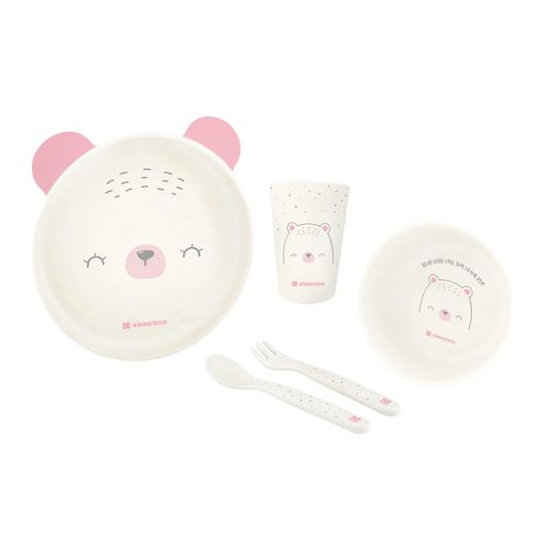 3801302041343 - Kikkaboo Kindergeschirr Set Bear with me 5-teilig Tiermotiv Schale Besteck pink