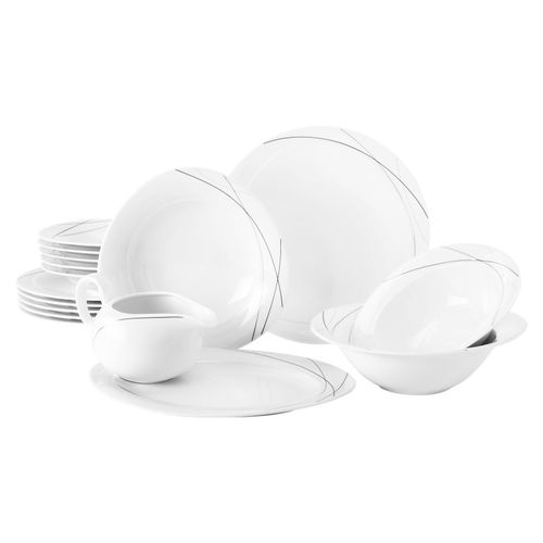 4003106947657 - Tafelservice SELTMANN WEIDEN Geschirr-Set Service Trio Highline Geschirr-Sets Gr 16 tlg schwarz (weiß schwarz grau) Tafelservice Made in Germany 16 Teile für 6 Personen