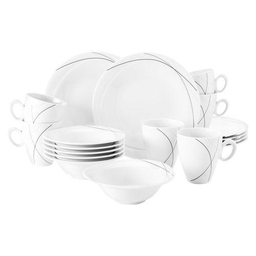 4052212023861 - Frühstücks-Geschirrset SELTMANN WEIDEN Service Trio Highline (Teller Schale Kaffeebecher) Geschirr-Sets Gr 18 tlg schwarz-weiß (weiß grau schwarz) Frühstücks-Geschirrset Made in Germany 18 Teile für 6 Personen