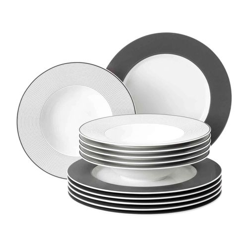 4052212106090 - Tafelservice SELTMANN WEIDEN Teller Set Geschirr-Set No Limits Geschirr-Sets Gr 12 tlg weiß Tafelservice mit harmonischem Linien Made in Germany 12 Teile für 6 Personen