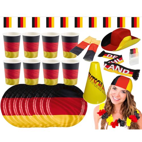 4250897415852 - - Großes Deutschland Fan-Set (25-teilig) EM WM anfeuern schwarz rot gold Fußallparty