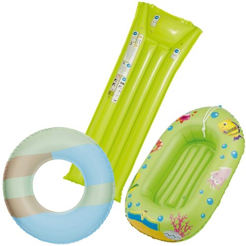 4250897424397 - Wehncke - Kinderbade-Set (Schwimmring Kinderboot Luftmatratze)grün