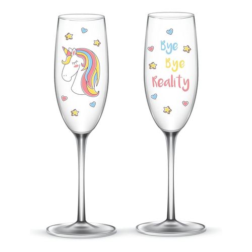 4007698026615 - EinhornLiebe - Sektgläser Set - Einhorn Glas Bye Bye Reality (2 Stück) Proseccogläser Gläser