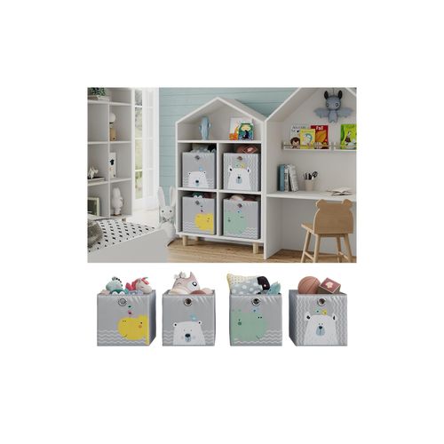 4066731346004 - Faltboxen - 2er Set Bär & Nilpferd 30 x 30 cm Grau Aufbewahrungsbox abwaschbar 4066731346004 - Faltboxen - 2er Set Bär & Nilpferd 30 x 30 cm Grau Aufbewahrungsbox abwaschbar